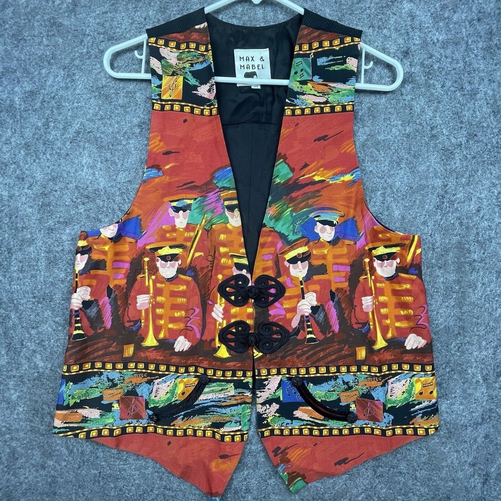 Vintage‎ Max & Mabel Vest Womens Medium Painted Marching Band Colorful Artsy